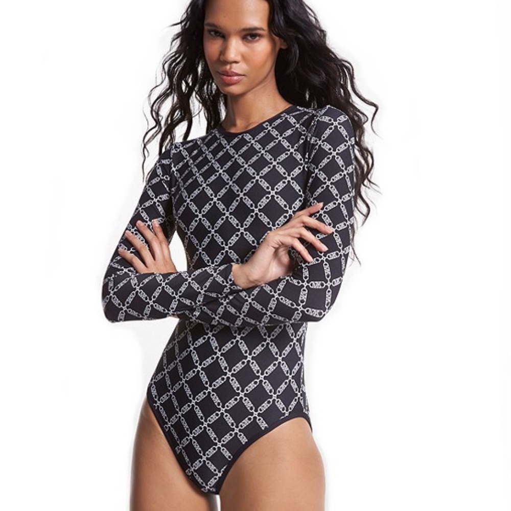 Michael Kors Rashguard One Piece Swimsuit - Empire Logo NWT